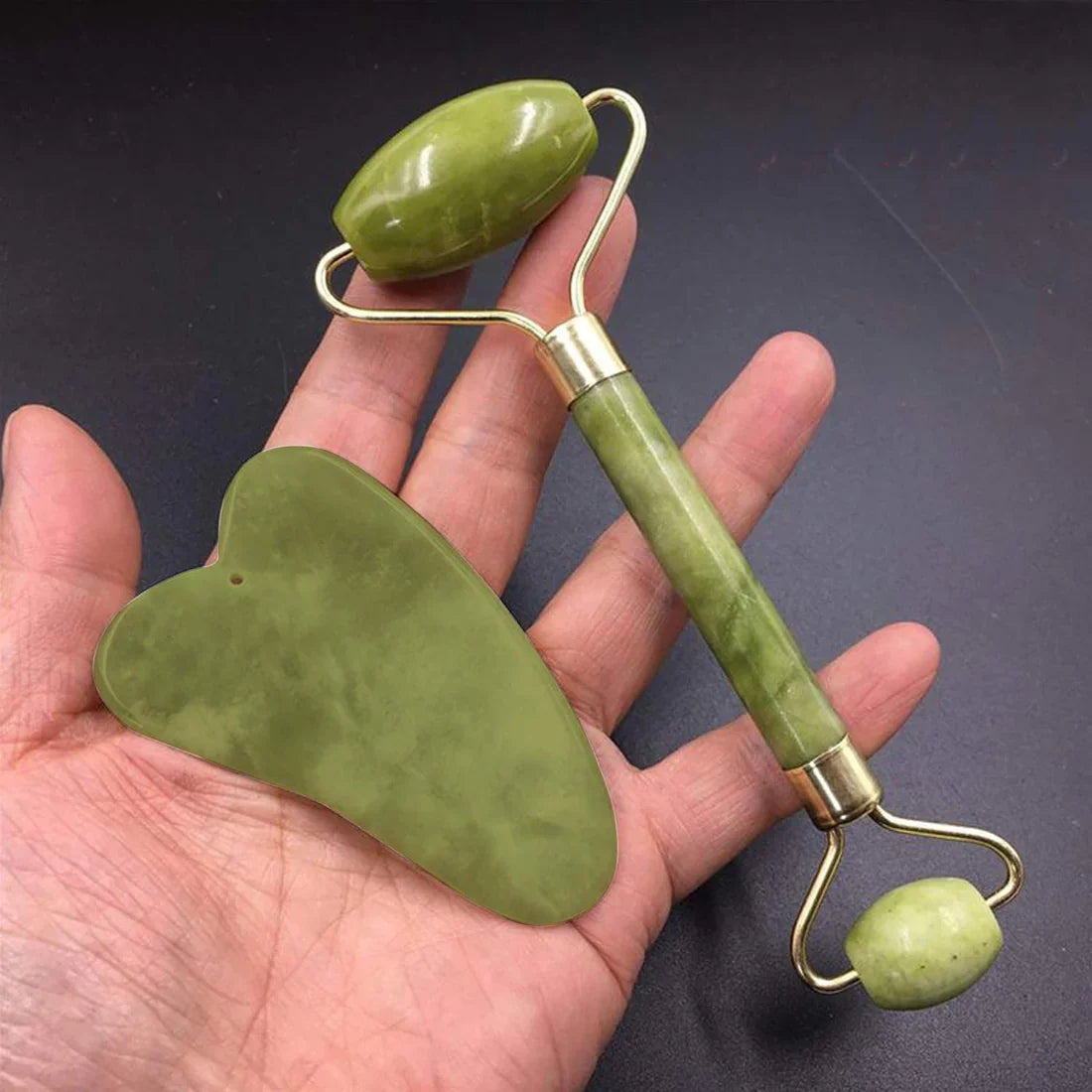Jade Roller & Gua Sha Set – Natural Stone Face Massager Kit