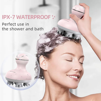 Electric Scalp Massager – Waterproof Head Massage with 4 Vibrating Heads