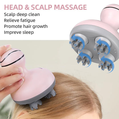 Electric Scalp Massager – Waterproof Head Massage with 4 Vibrating Heads