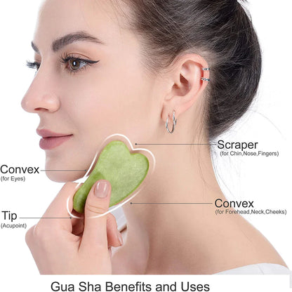 Jade Roller & Gua Sha Set – Natural Stone Face Massager Kit